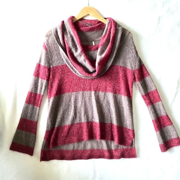 Free People Lulu Rugby cowl neck‎ maroon/striped alpaca nylon XS - Picture 3 of 8